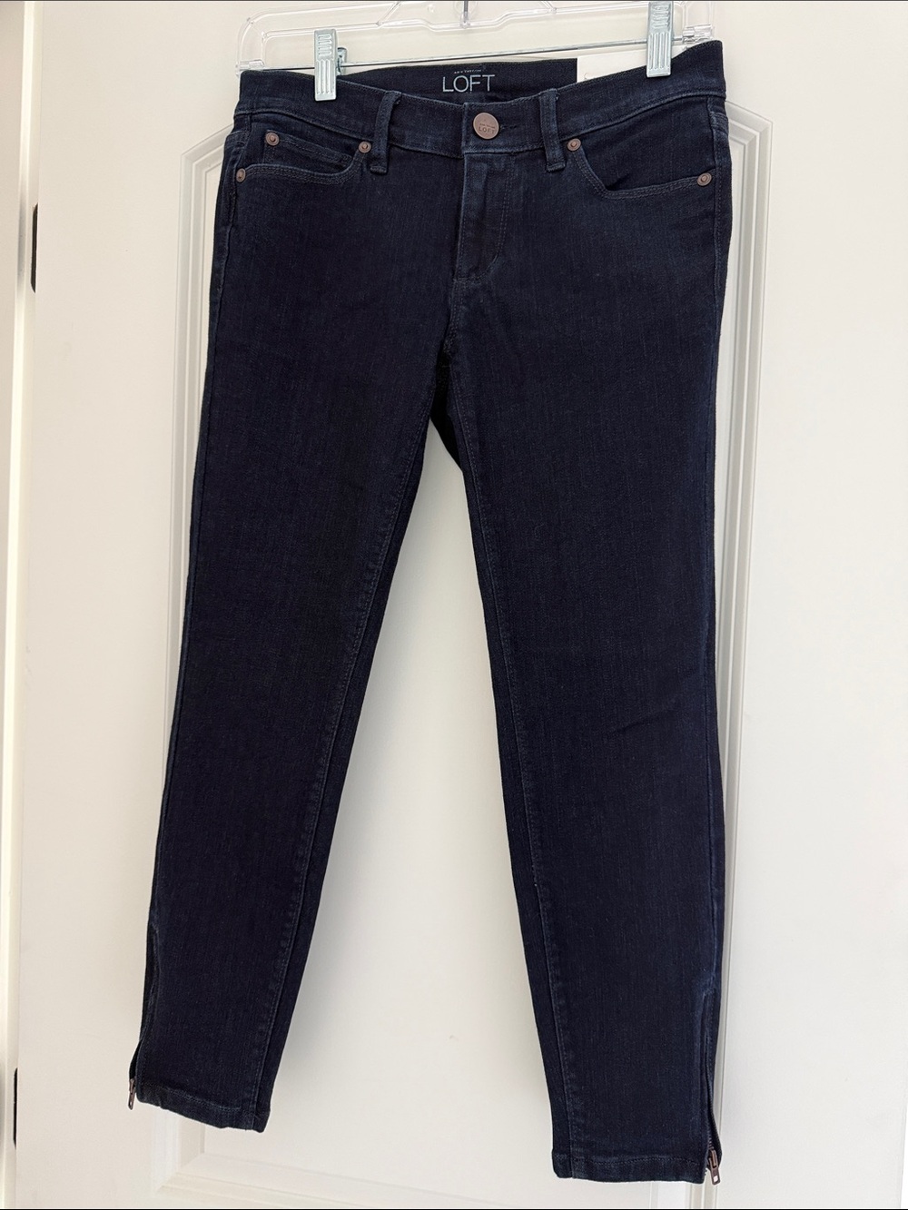 LOFT Women's Dark Indigo Skinny Jeans with Ankle Zips